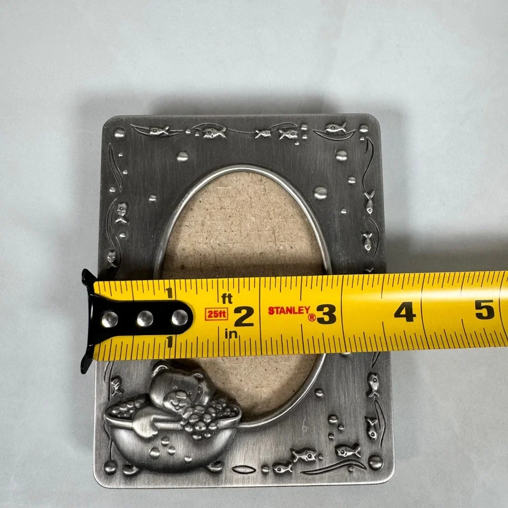 Burnes of Boston Small Pewter Baby Desk Top Photo Picture Frame Bear in‎ Bath